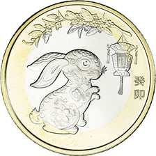 Moneta, China, 10 Yüan, 2023, Année du Lapin., MS(63), Bimetaliczny, KM:2680