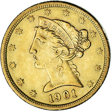 Monnaie, États-Unis, Coronet Head, $5, Half Eagle, 1901/0, San Francisco, SUP