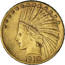 Moneta, USA, Indian Head, $10, Eagle, 1910, U.S. Mint, San Francisco, AU(50-53)