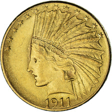 Moneta, USA, Indian Head, $10, Eagle, 1911, U.S. Mint, Philadelphia, AU(50-53)