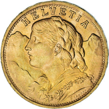 Moneta, Szwajcaria, 20 Francs, 1947, Bern, MS(63), Złoto, KM:35.2