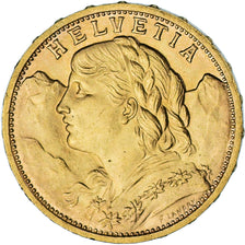 Moneta, Szwajcaria, 20 Francs, 1927, Bern, AU(55-58), Złoto, KM:35.1