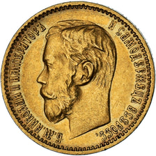 Munten, Rusland, Nicholas II, 5 Roubles, 1898, St. Petersburg, ZF+, Goud, KM:62