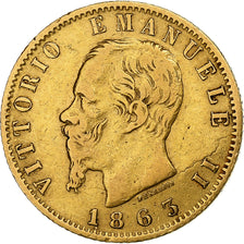 Moneta, Włochy, Vittorio Emanuele II, 20 Lire, 1863, Torino, EF(40-45), Złoto