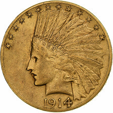 USA, $10, Eagle, Indian Head, 1914, Philadelphia, Złoto, AU(50-53), KM:130