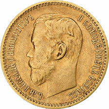 Russia, Nicholas II, 5 Roubles, 1897, St. Petersburg, Gold, AU(50-53), KM:62