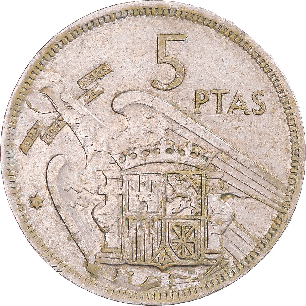 Coin Spain Francisco Franco caudillo 5 Pesetas 1957 AU 50 53