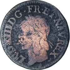 Francja, Louis XIII, Double Tournois, 1643, Corbeil, VF(20-25), Miedź, CGKL:516