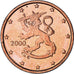 Finland, Euro Cent, 2000, Vantaa, UNC-, Copper Plated Steel, KM:98