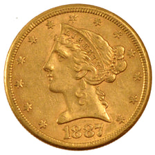 Stati Uniti, Coronet Head, $5, Half Eagle, 1887, U.S. Mint, Philadelphia, SPL...