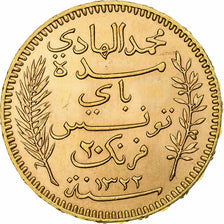 Túnez, Muhammad al-Hadi Bey, 20 Francs, 1904, Paris, EBC+, Oro, KM:234