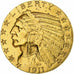 USA, Indian Head, $5, Half Eagle, 1911, Philadelphia, Philadelphia, EF(40-45)