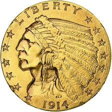 United States, $2.50, Quarter Eagle, 1914, Denver, Gold, AU(50-53), KM:128