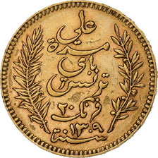 Túnez, Ali Bey, 20 Francs, 1892, Paris, Oro, MBC, Lecompte:444, KM:227