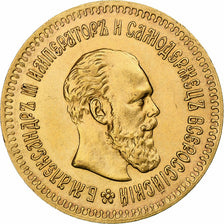 Russland, Alexander III, 5 Roubles, 1888, St. Petersburg, Gold, VZ+, KM:42