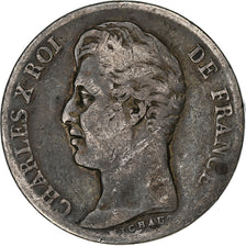 França, Franc, Charles X, 1825, Paris, Prata, VF(20-25), Gadoury:450, KM:724.1