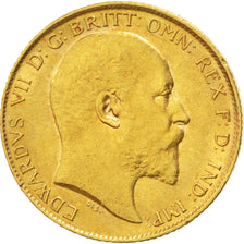 GREAT BRITAIN, 1/2 Sovereign, 1909, KM #804, AU(50-53), Gold, 3.97