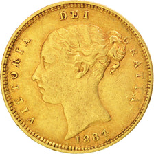 GREAT BRITAIN, 1/2 Sovereign, 1884, KM #735.1, EF(40-45), Gold, 3.97