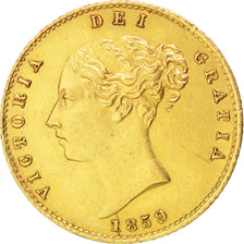 GREAT BRITAIN, 1/2 Sovereign, 1859, KM #735.1, AU(50-53), Gold, 4.00