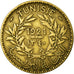 Moneda, Túnez, Anonymous, 2 Francs, 1921, Paris, MBC, Aluminio - bronce