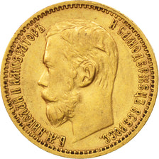 Russland, Nicholas II, 5 Roubles, 1898, St. Petersburg, AU(50-53), Gold, KM:62