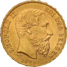 Belgium, Leopold II, 20 Francs, 20 Frank, 1875, AU(55-58), Gold, KM:37