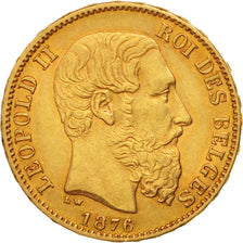 Belgium, Leopold II, 20 Francs, 20 Frank, 1876, AU(50-53), Gold, KM:37