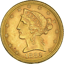 Moeda, Estados Unidos da América, Coronet Head, $5, Half Eagle, 1882, U.S.