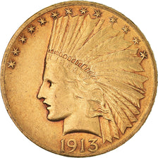 Moneta, USA, Indian Head, $10, Eagle, 1913, U.S. Mint, Philadelphia, AU(50-53)