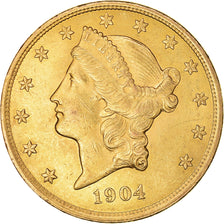 Moneta, Stati Uniti, $20, Double Eagle, 1904, Philadelphia, BB+, Oro, KM:74.3