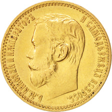 Russia, Nicholas II, 5 Roubles, 1898, St. Petersburg, AU(50-53), Gold, KM:62