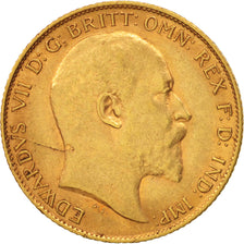 Great Britain, Edward VII, 1/2 Sovereign, 1909, EF(40-45), Gold, KM:804