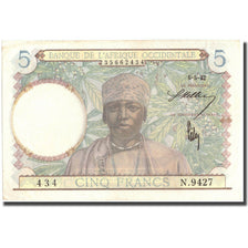 Billet, French West Africa, 5 Francs, 1942, 1942-05-06, KM:21, TTB+