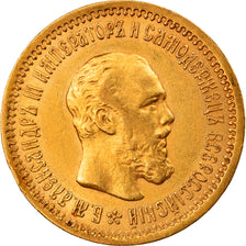 Münze, Russland, Alexander III, 5 Roubles, 1889, St. Petersburg, SS+, Gold