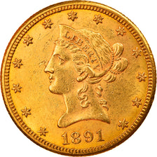 Moneta, USA, Coronet Head, $10, Eagle, 1891, U.S. Mint, Carson City, AU(50-53)