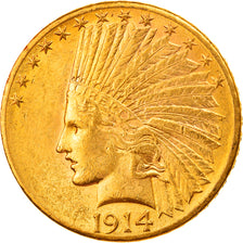 Moneta, USA, Indian Head, $10, Eagle, 1914, Denver, AU(55-58), Złoto, KM:130