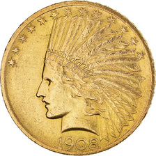 Moneta, USA, Indian Head, $10, Eagle, 1908, U.S. Mint, Philadelphia, AU(50-53)