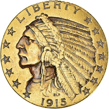 Monnaie, États-Unis, Indian Head, $5, Half Eagle, 1915, Philadelphie, TTB+, Or