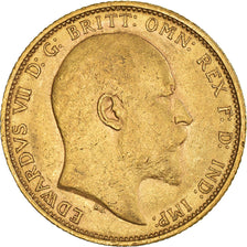 Moneta, Gran Bretagna, Edward VII, Sovereign, 1902, Souverain, BB+, Oro, KM:805