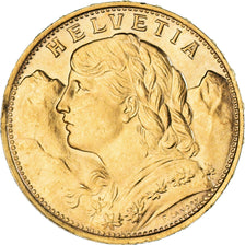 Moeda, Suíça, 20 Francs, 1922, Bern, MS(63), Dourado, KM:35.1