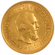 Russia, Alexander III, 5 Roubles, 1889, St. Petersburg, BB, Oro, KM:42