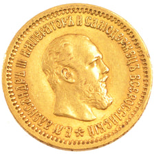 Russia, Alexander III, 5 Roubles, 1889, St. Petersburg, BB, Oro, KM:42