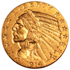 Stati Uniti, Indian Head, $5, Half Eagle, 1914, U.S. Mint, San Francisco, BB+...