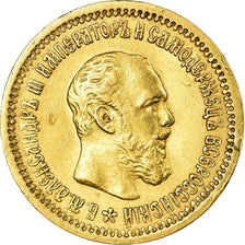 Moneta, Russia, Alexander III, 5 Roubles, 1889, St. Petersburg, BB, Oro, KM:42