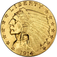 Stati Uniti, Indian Head, $2.50, Quarter Eagle, 1914, U.S. Mint, Philadelphia...