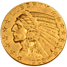 Stati Uniti, Indian Head, $5, Half Eagle, 1908, U.S. Mint, Philadelphia, BB,...