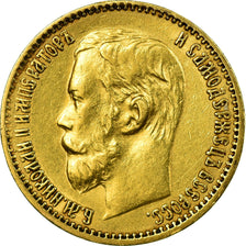 Munten, Rusland, Nicholas II, 5 Roubles, 1898, St. Petersburg, ZF+, Goud, KM:62