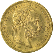 AUSTRIA, 8 Florins-20 Francs, 1884, KM #2269, AU(55-58), Gold, 6.45