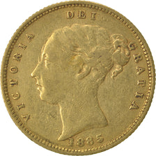 GREAT BRITAIN, 1/2 Sovereign, 1885, London, KM #735.1, EF(40-45), Gold, 3.93