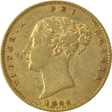 GREAT BRITAIN, 1/2 Sovereign, 1866, London, KM #735.2, AU(50-53), Gold, 3.97